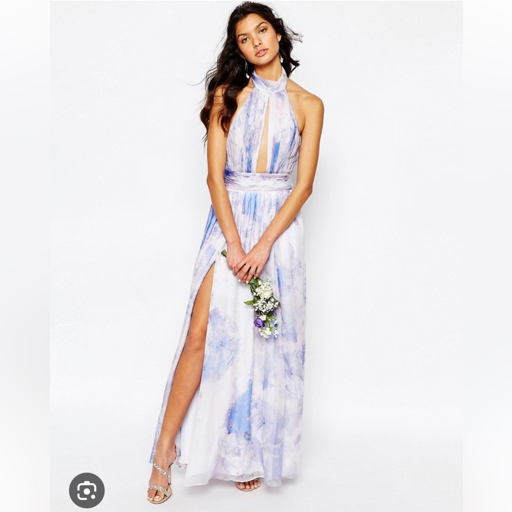 Fame and Partners Lavender and White Halter Maxi Dress
